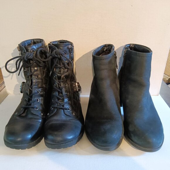 Rockport Black Suede Leather Booties and Guess Black Quilted Moto Boots Size 8.5 - Picture 2 of 13